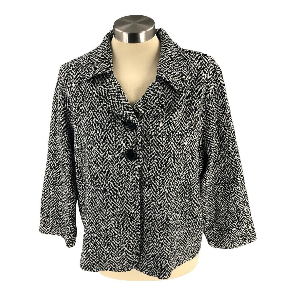 Charter Club Womens Jacket Extra Large Black Gray Lined Short 3/4 Sleeve Ladies